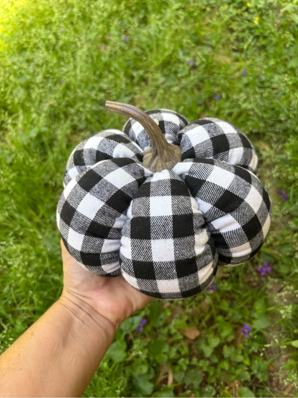 Black & White Buffalo Check Fabric Pumpkin